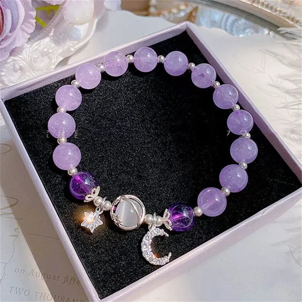Crystal Niche Design Star Chain Tassel Bracelet for Women Fantasy Blue Beads Elastic Rope Bracelet Best Friend Jewelry Gifts