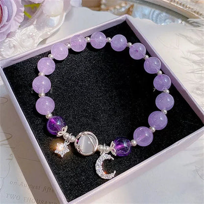 Crystal Niche Design Star Chain Tassel Bracelet for Women Fantasy Blue Beads Elastic Rope Bracelet Best Friend Jewelry Gifts