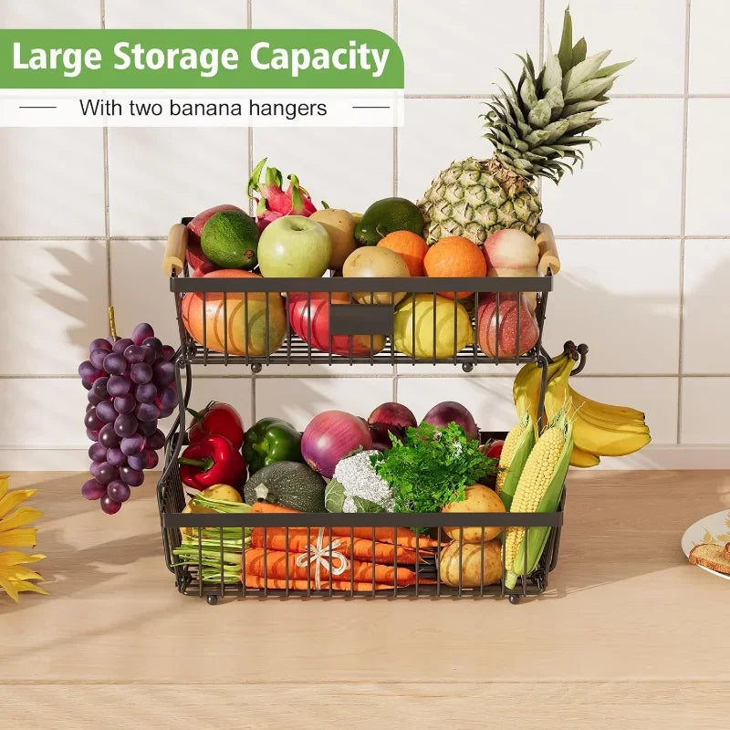 Detachable Metal Fruit Baskets Kicthen Double Layer Desktop Shelf Vegetables Snack Storage Organizers Basket Bowl Stackable