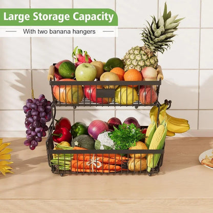 Detachable Metal Fruit Baskets Kicthen Double Layer Desktop Shelf Vegetables Snack Storage Organizers Basket Bowl Stackable