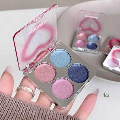 Eyeshadow Highlighter Palette, 4 Shade Galaxy Glitter & Matte, Icy Pink & Blue Shimmer Brightening Powder, Natural Silky Smooth
