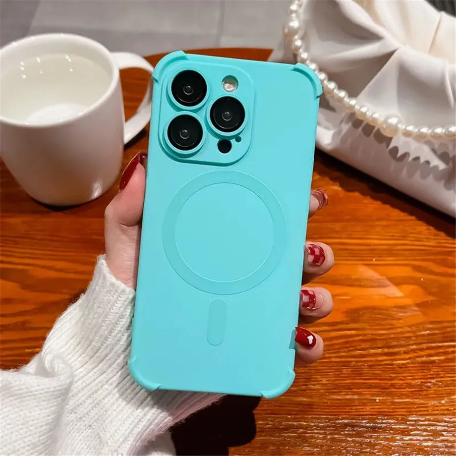 Magnetic Shockproof Silicone Bumper Phone Case For iPhone 17 16 15 14 13 12 Pro Max Plus For Magsafe Wireless Charge Cases Cover