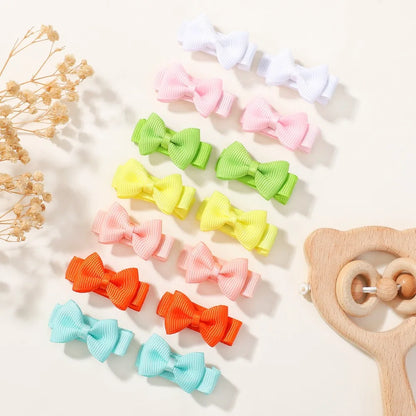 RIBBON BOWS Mini Ribbon Hair Bows Clip for Girls Bangs Hairgrips Covered Safety Bows Headwear Kids Head Claw Accessories