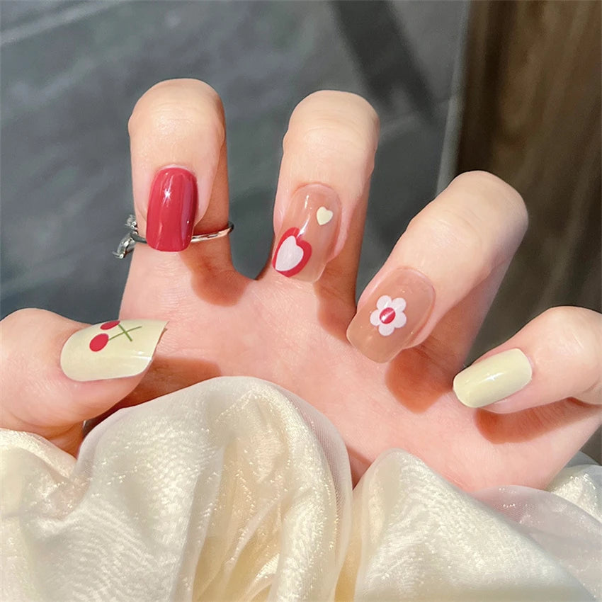 24Pcs/Set Pink Bow French Fake Nails Art Cute with Diamonds Girls Reusable Ballet Press on Nail Tips Oval Acrylic Stick on Nails
