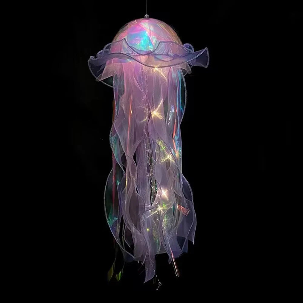 Jellyfish Bedroom Light Lamp Button Battery Hanging Ceiling Lantern with Ribbon&Bead LED Bulbs for Children Bedroom
