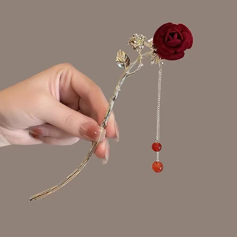 Delicate Tassels Rose Flower Alloy Hairpins for Women Girls Charm Retro Hair Clip New Hair Women's Accessories Gifts