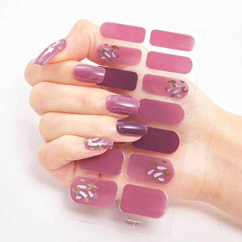 16Tips Nude Semi-Cured Gel Nail Wraps Sticker Long-Lasting UV LED Lamp French Nail Decal Full Cover Waterproof Semi-Cured Sticke