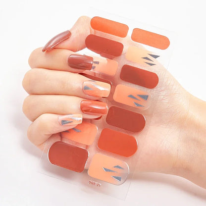 16Tips Nude Semi-Cured Gel Nail Wraps Sticker Long-Lasting UV LED Lamp French Nail Decal Full Cover Waterproof Semi-Cured Sticke