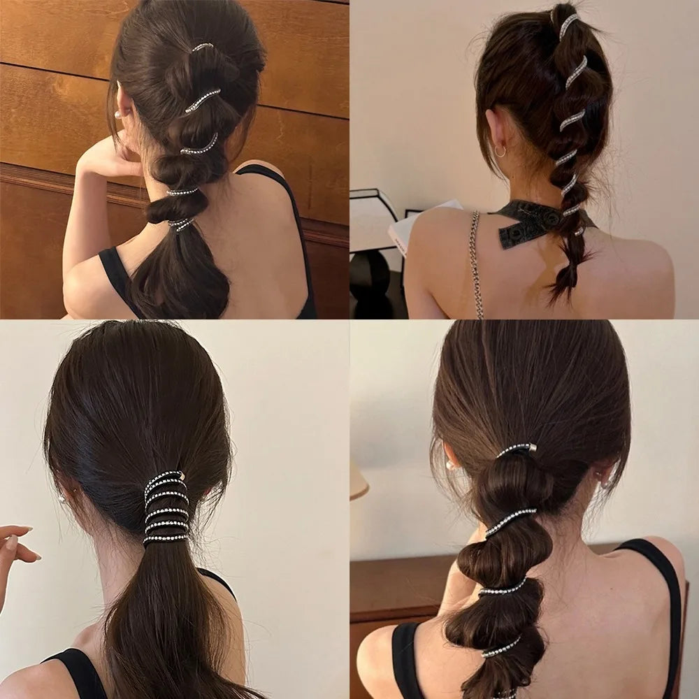 Rhinestone Telephone Line Hair Loop Spiral Coil Rubber Phone Line Hair Loop Elastic Bands High Elastic Head Rope Ponytail Girls