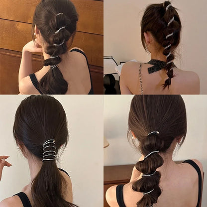 Rhinestone Telephone Line Hair Loop Spiral Coil Rubber Phone Line Hair Loop Elastic Bands High Elastic Head Rope Ponytail Girls