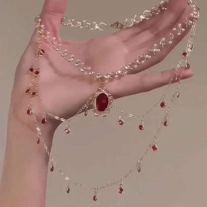 Multi-layered Copper Alloy Crystal Necklace Women Hanfu Accessories Sexy Golden Collarbone Necklace Birthday Gift For Women