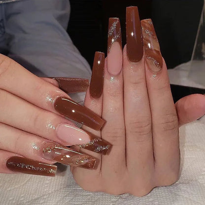 Luxury Designed Reusable Pink Nude False Nails Short Custom Acrylic Press On Nails Artificial Nails With Glue For Woman And Girl