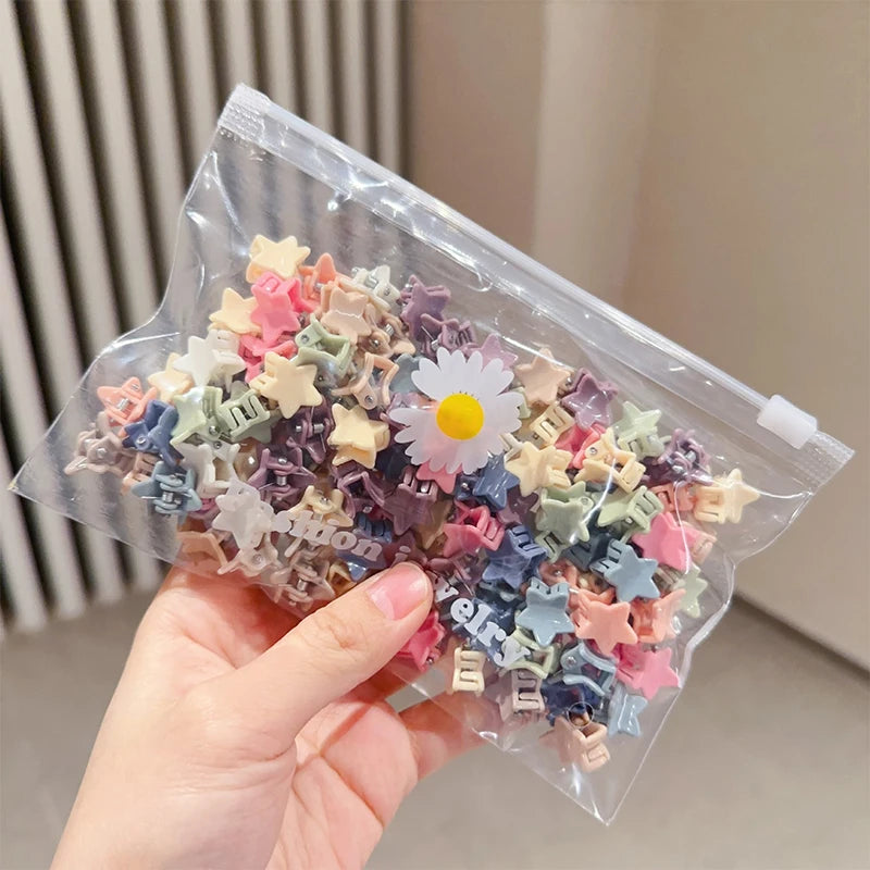 100Pcs Cute Flower Star Hair Claws Styling Hair Braid Hairpins Kids  Colorful Small Girls Hair Clips Hair Accessories Headwear