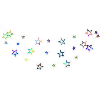 3.7M 12.1ft Paper Silver Star Garland Room Hanging Decoration Birthday Party Decoration BannerAdult Graduation New Year Decor