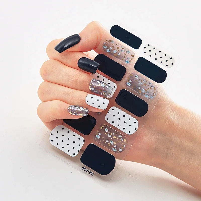 Semi Cured Gel Nail Sticker Pure Color UV LED Lamp Covered Waterproof Full Adhesive Long Self Nail Decals Manicure Lasting