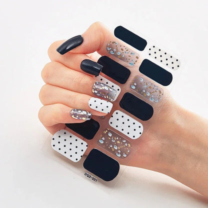 Semi Cured Gel Nail Sticker Pure Color UV LED Lamp Covered Waterproof Full Adhesive Long Self Nail Decals Manicure Lasting