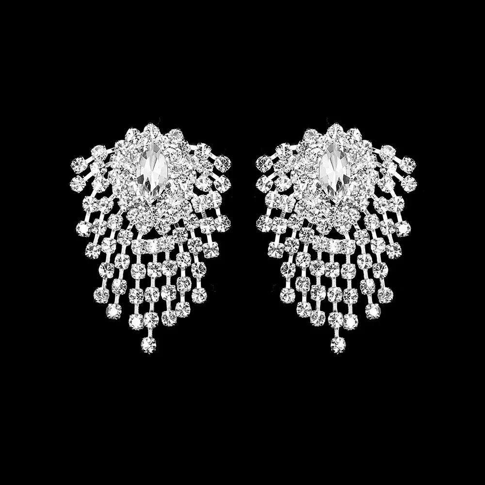 TREAZY Silver Color Rhinestone Sqaure/Round/Heart Stud Earrings For Women Fashion Wedding Prom Jewelry Gifts Femme Brincos