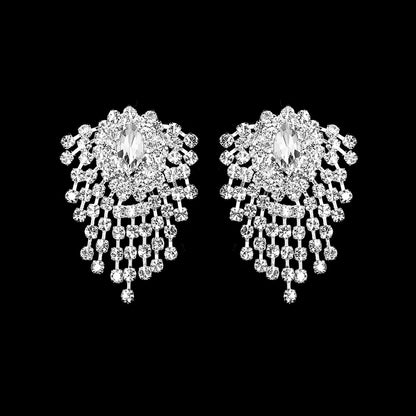 TREAZY Silver Color Rhinestone Sqaure/Round/Heart Stud Earrings For Women Fashion Wedding Prom Jewelry Gifts Femme Brincos