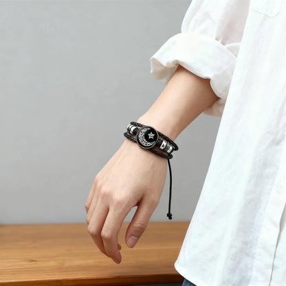 Charm Luminous Sun Moon Lover Leather Bracelet Vintage Punk Multi layer Beaded Weaving Bracelet Couple Gift
