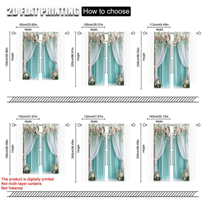 2pcs, Light Filtering Curtains 2D print Elegant Green and White Curtain Fabric (without rod) Thermal Insulation, and Room