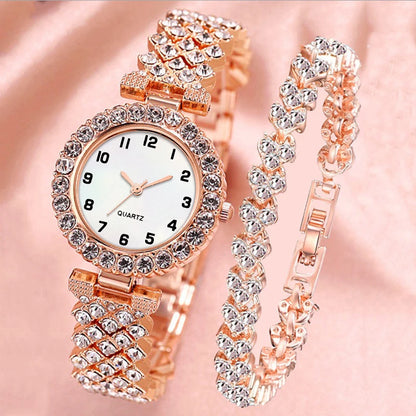2PCS Luxury Rhinestone Women Watches Fashion Bracelet Strap Ladies Quartz Watch Set Relogio Feminino Reloj Mujer