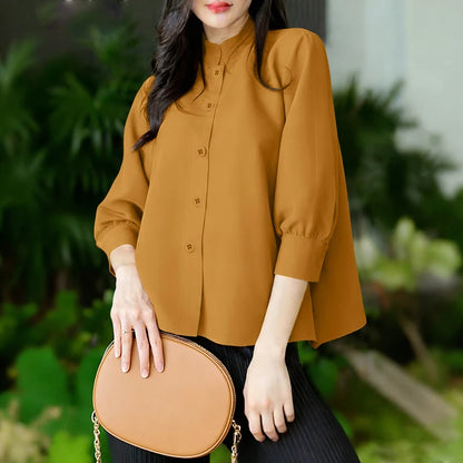 Women Blouse 2026 ZANZEA Elegant OL Shirts 3/4 Puff Sleeve Solid Fashion Casual Work Office Lady Blusas Female Streetwear Blusas
