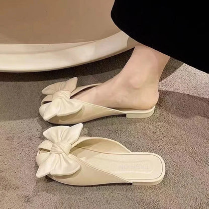 Comfortable Butterfly Knot Head Cover Sandals for Women Walking Date Wear Resistant Simple Stylish PVC Material Slippers