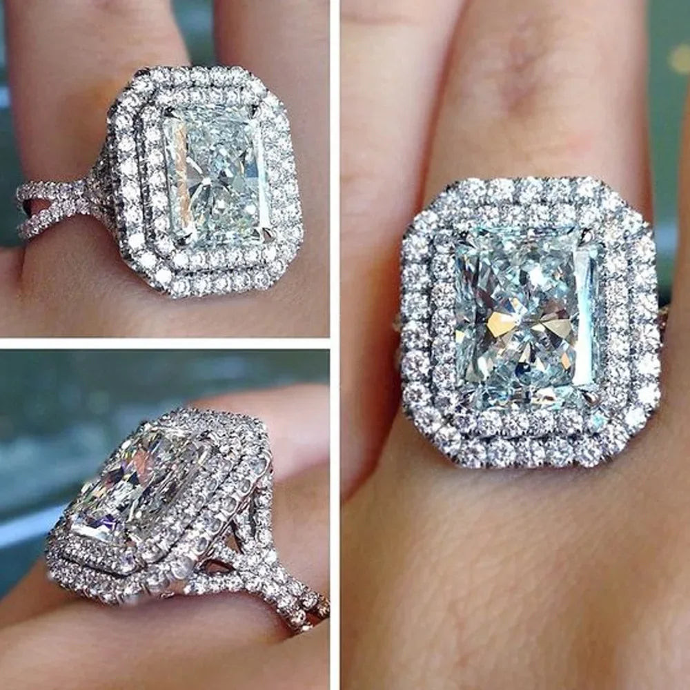 New Fashion Square Flashing Ring with Geometric Luxury Inlaid AAA Cubic Zirconia  Wedding Accessories Women's Jewelry