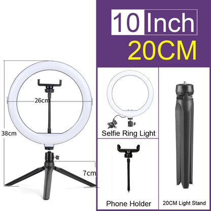 6-14" Ring Light 10 Dimming Levels 22 Modes Professinonal Fill Light 3CCT/RGB with Tripod & Phone/IPad Holder For Live streaming