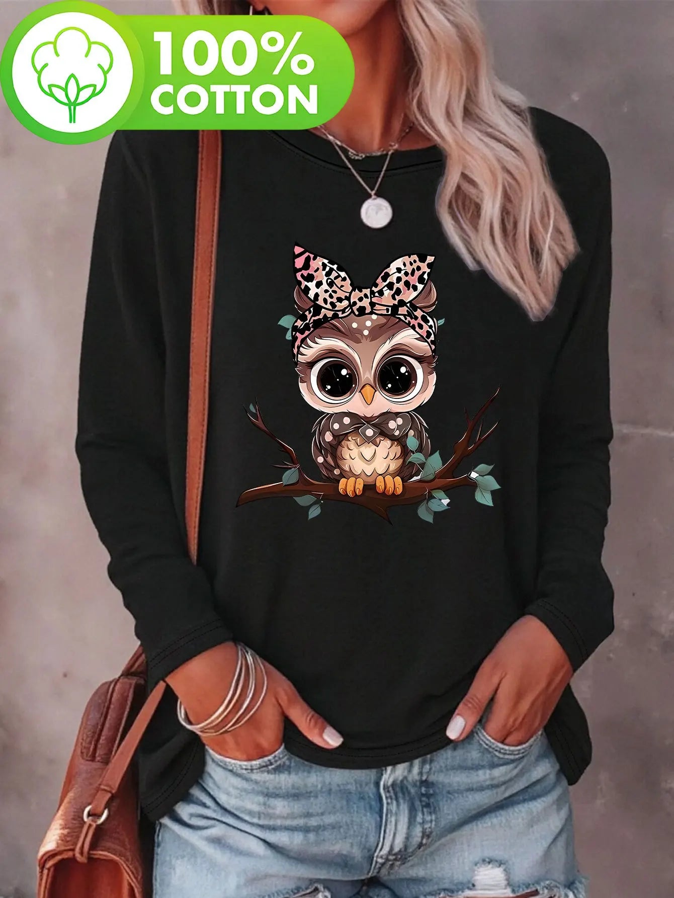Heart Love Print Crew Neck T shirt Casual Autumn winter top women's long sleeved T-shirt loose comfortable black  white