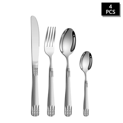 4/6/16/24pcs Stainless steel wheat ear cutlery set Silver steak knife, fork and spoon combination cutlery for family hotel party