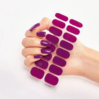Semi Cured Gel Nail Sticker Pure Color UV LED Lamp Covered Waterproof Full Adhesive Long Self Nail Decals Manicure Lasting