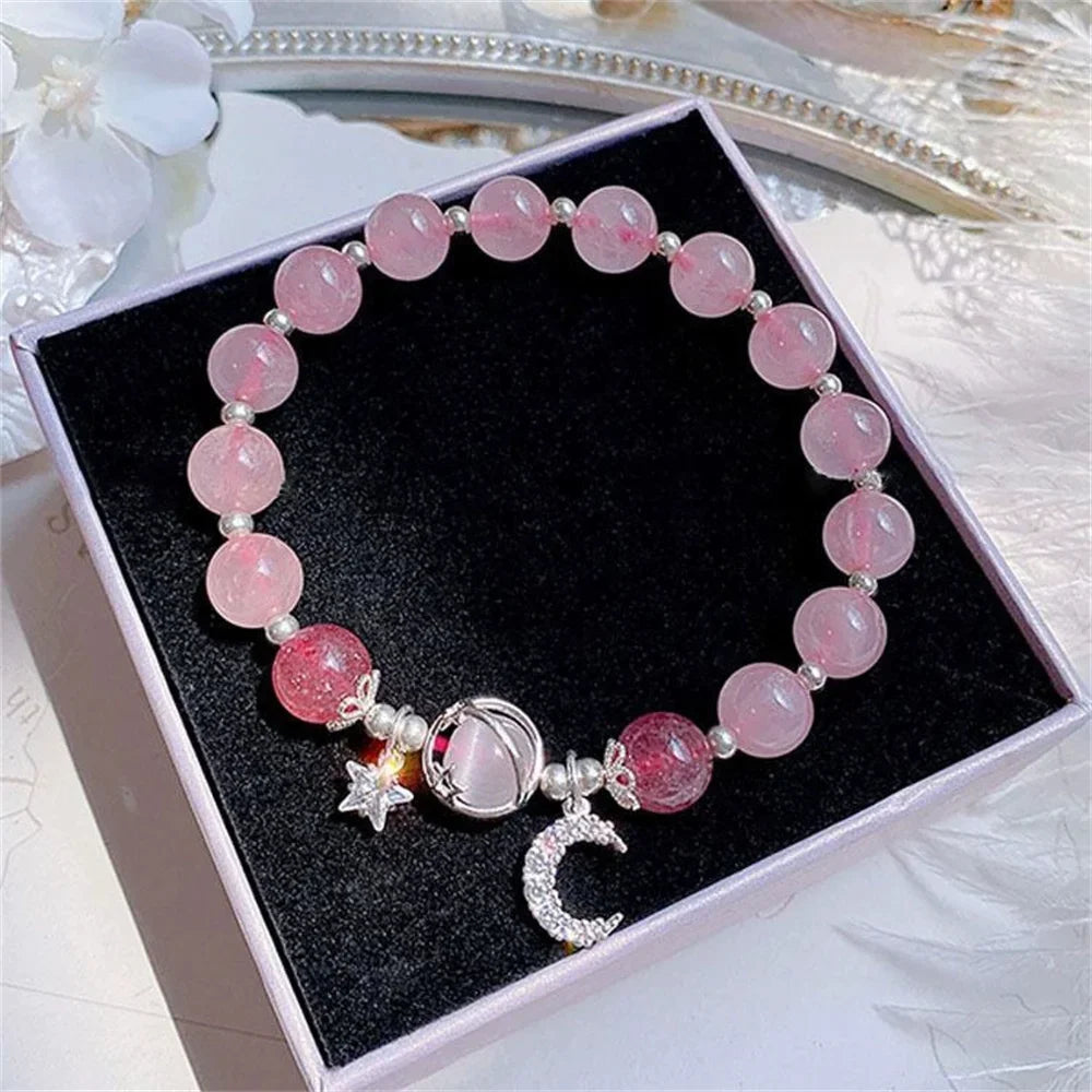 Crystal Niche Design Star Chain Tassel Bracelet for Women Fantasy Blue Beads Elastic Rope Bracelet Best Friend Jewelry Gifts