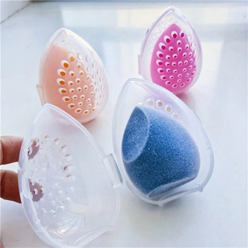 Portable Cosmetic Egg Stand Storage Box Beauty Makeup Sponge Storage Case Puff Holder Empty Cosmetic Transparent Elliptic Box