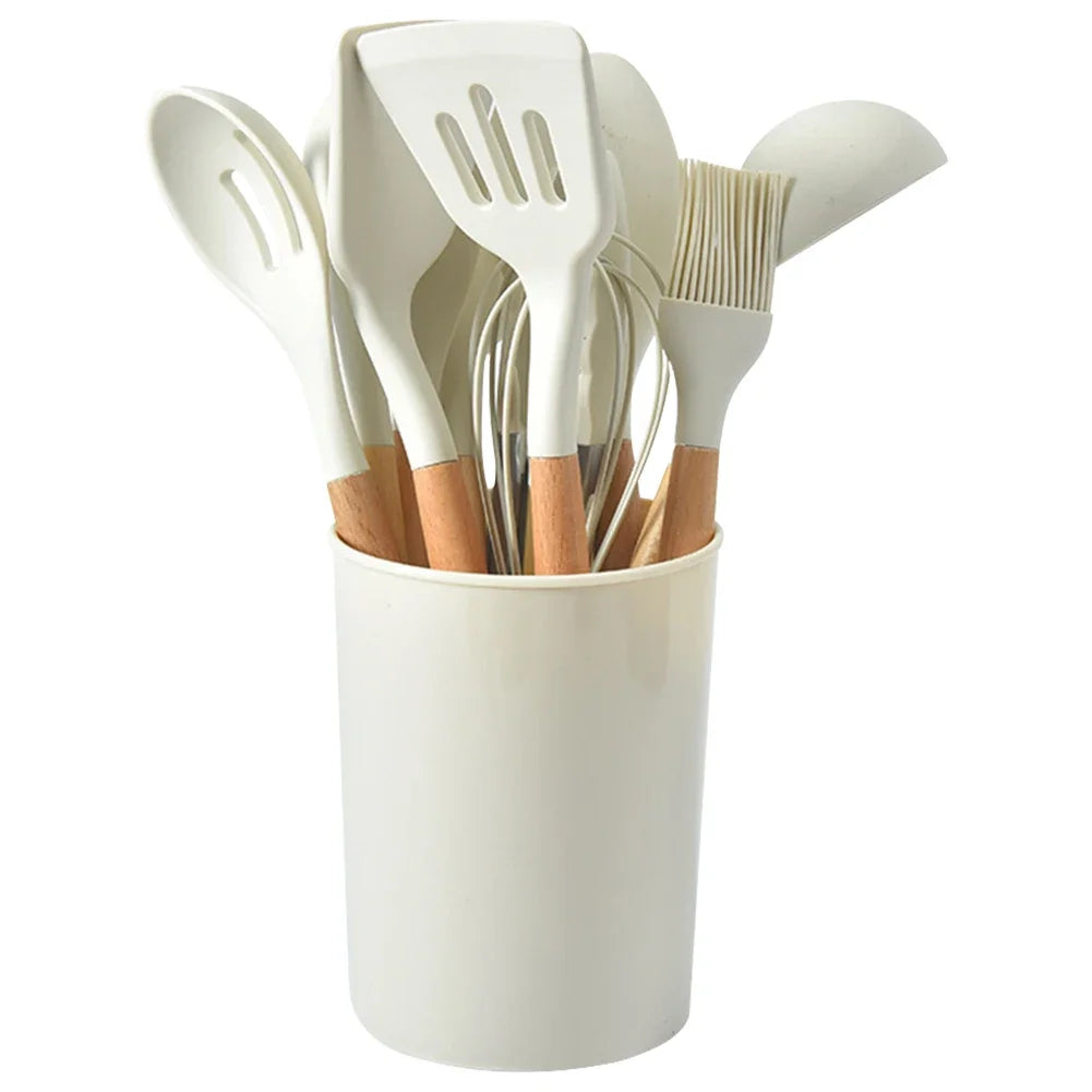 12Pcs Kitchen Utensil Set Heat-Resistant Cookware with Holder Non-Stick Spatula Set Spatula Spoon Brush Whisk for Home Kitchen