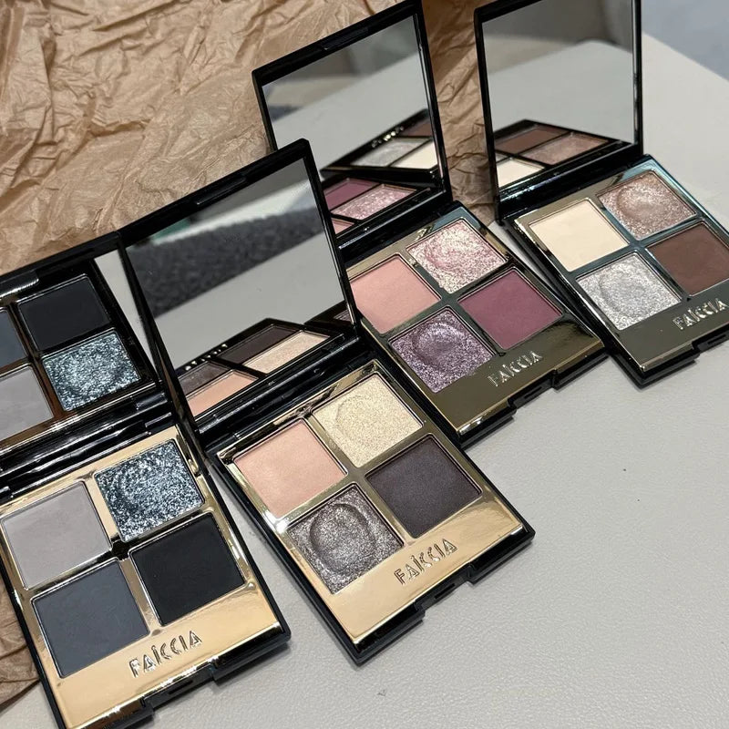 4-Color Sparkling Eyeshadow Palette Smoky Black Eye Shadow Matte Glitter Eye Pigment Long Lasting Waterproof Eyes Makeup Palette