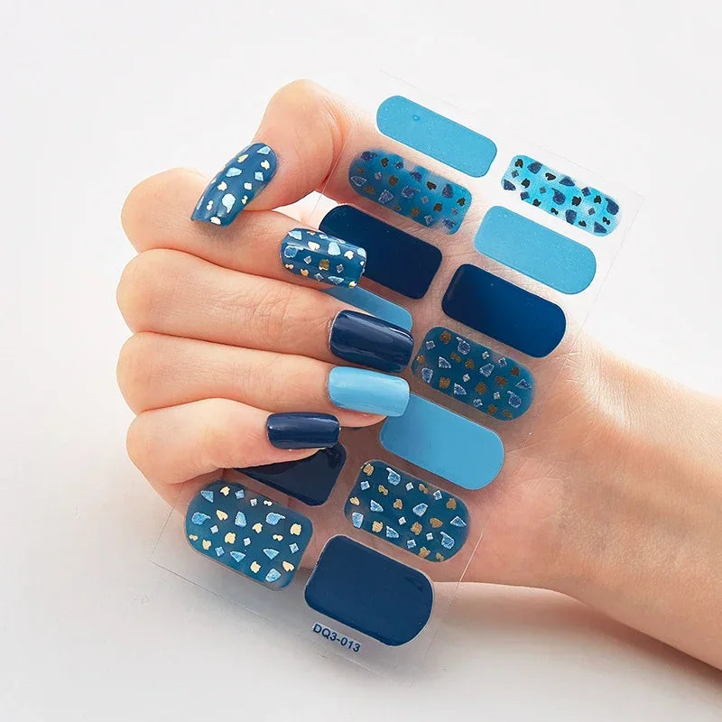 Semi Cured Gel Nail Sticker Pure Color UV LED Lamp Covered Waterproof Full Adhesive Long Self Nail Decals Manicure Lasting