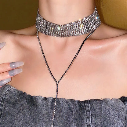 Luxury Colorful Crystal Chokers Necklaces for Women Multilayer Gold Color Chain Rhinestone Necklaces Statements Jewelry