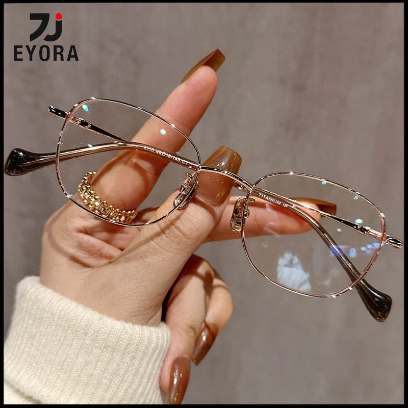 EYORA Ultralight Luxury Alloy Small Frame Reading Glasses Anti Blue Light Myopia and Hyperopia Photochromic Prescription Eyewear