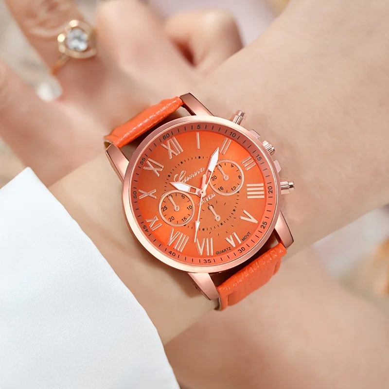 Fashion Quartz Watch 5/10/7/3-Piece Set - Round Zinc Alloy Case with PU Leather Strap