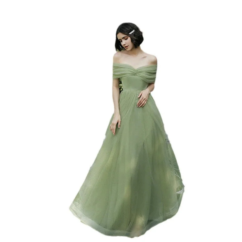 Elegant Green Tulle Bridesmaid Dress Women's Off Shoulder A-Line Evening Gowns Elegant Wedding Party Guest Long Dresses