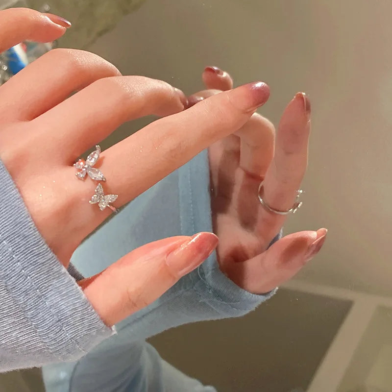 Unique Delicate Flower Opening Adjustable Rings for Women Silver Color Minimalist Finger Ring Engagement Jewelry Female Gift