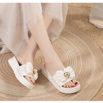 Summer Women Slippers Soft Outdoor Beach Sandals Home Love Bow Flip Flops Platform Non Slip Thick Sole Indoor Non Slip Slipper