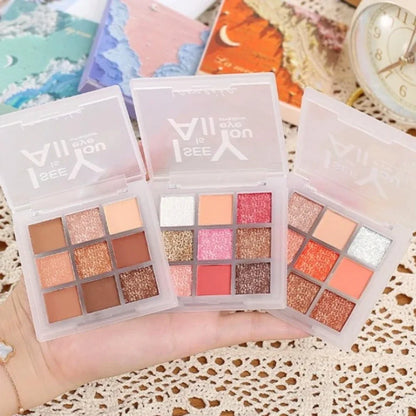 1Pc Nine-colors Eyeshadow Palettes Pearly Matte Glitter Eyeshadow Shiny Eye Shadow Long-lasting Eyes Make Up Butter Orange Brown