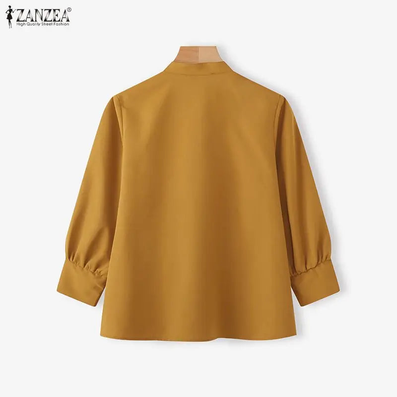 Women Blouse 2026 ZANZEA Elegant OL Shirts 3/4 Puff Sleeve Solid Fashion Casual Work Office Lady Blusas Female Streetwear Blusas