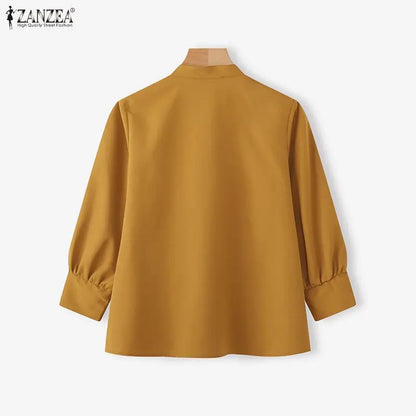 Women Blouse 2026 ZANZEA Elegant OL Shirts 3/4 Puff Sleeve Solid Fashion Casual Work Office Lady Blusas Female Streetwear Blusas