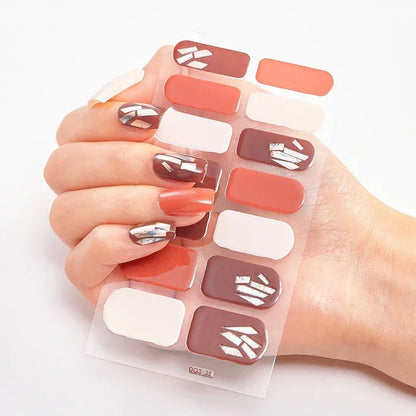 Semi Cured Gel Nail Sticker Pure Color UV LED Lamp Covered Waterproof Full Adhesive Long Self Nail Decals Manicure Lasting