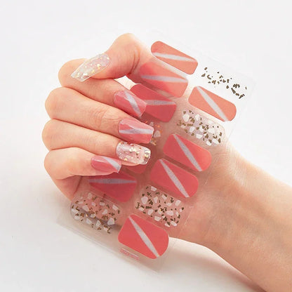 Semi Cured Gel Nail Sticker Pure Color UV LED Lamp Covered Waterproof Full Adhesive Long Self Nail Decals Manicure Lasting