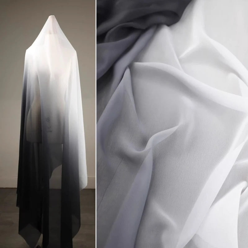 Blue Gradient Chiffon Fabric Semi-transparent By The Meter for Clothing Dress Hanfu Diy Designer Cloth Sewing Soft Fine Black