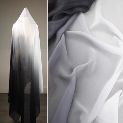 Blue Gradient Chiffon Fabric Semi-transparent By The Meter for Clothing Dress Hanfu Diy Designer Cloth Sewing Soft Fine Black